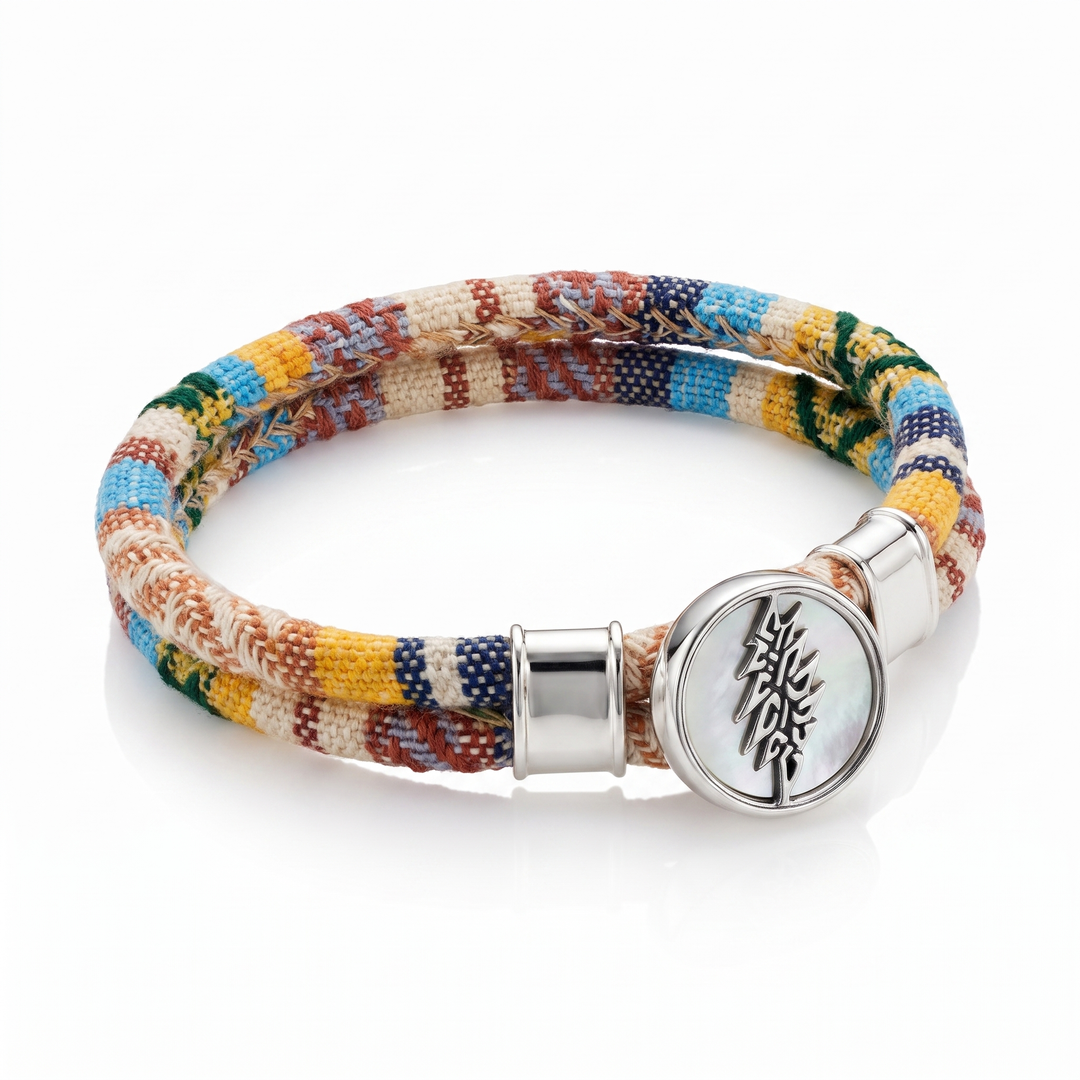 13 Point Lightning Bolt sterling silver Harvest Dance woven cloth rope bracelet
