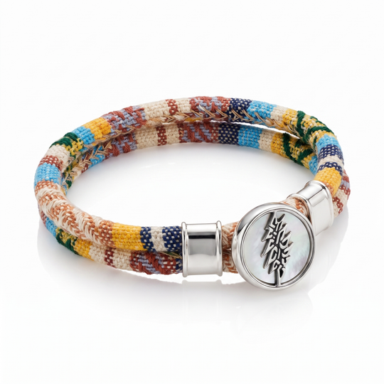 13 Point Lightning Bolt sterling silver Harvest Dance woven cloth rope bracelet