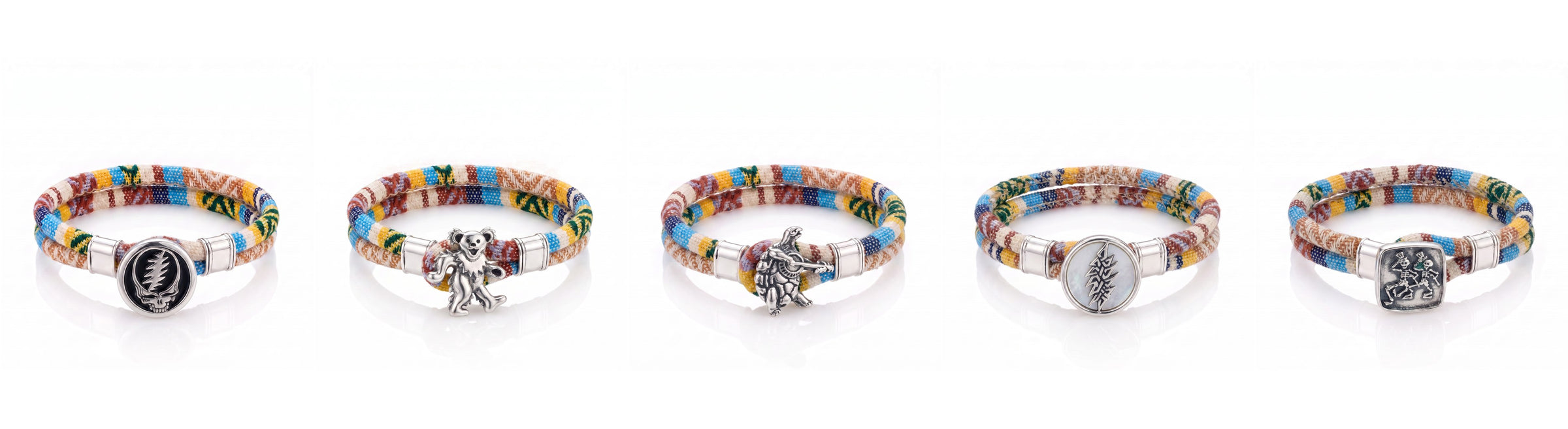The five Harvest Dance bracelets — front views