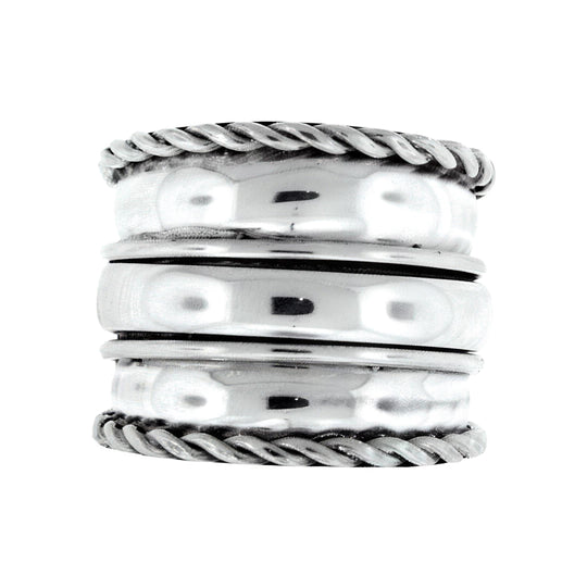 Nusantara Flores sterling silver spinner ring, front view - Cynthia Gale New York