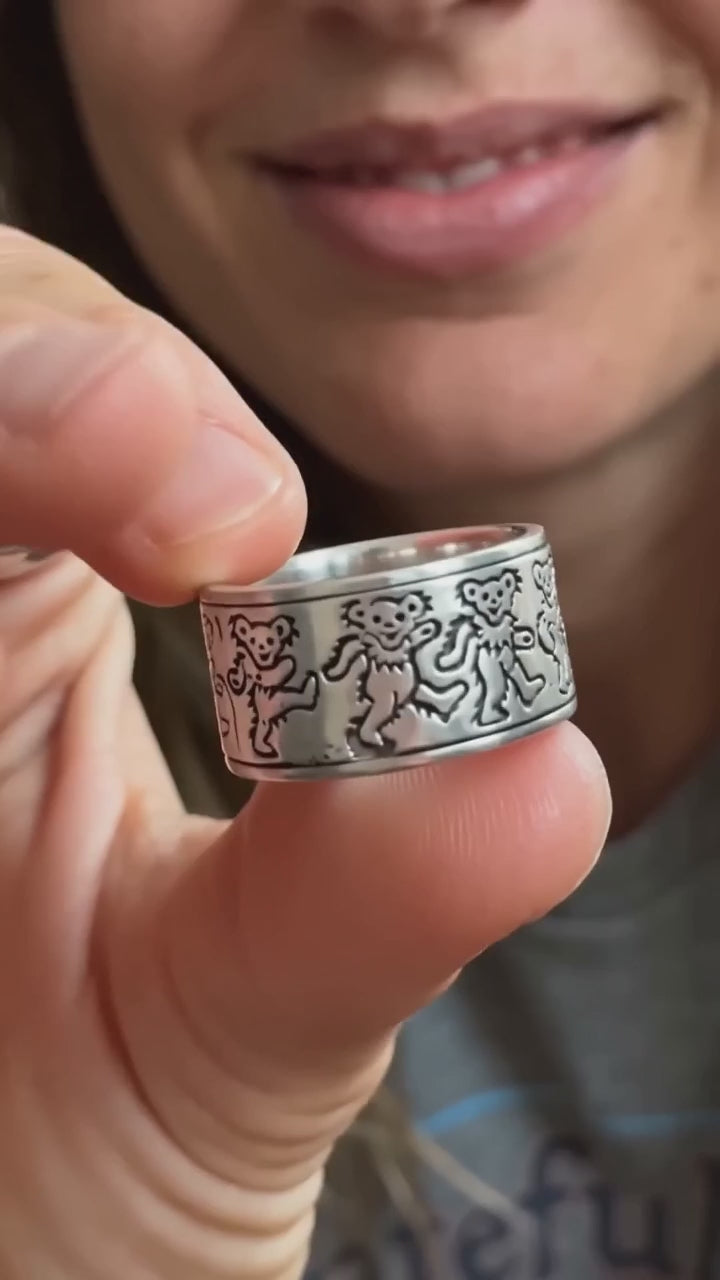 Grateful Dead Dancing Bear Sterling Silver Spinner Ring
