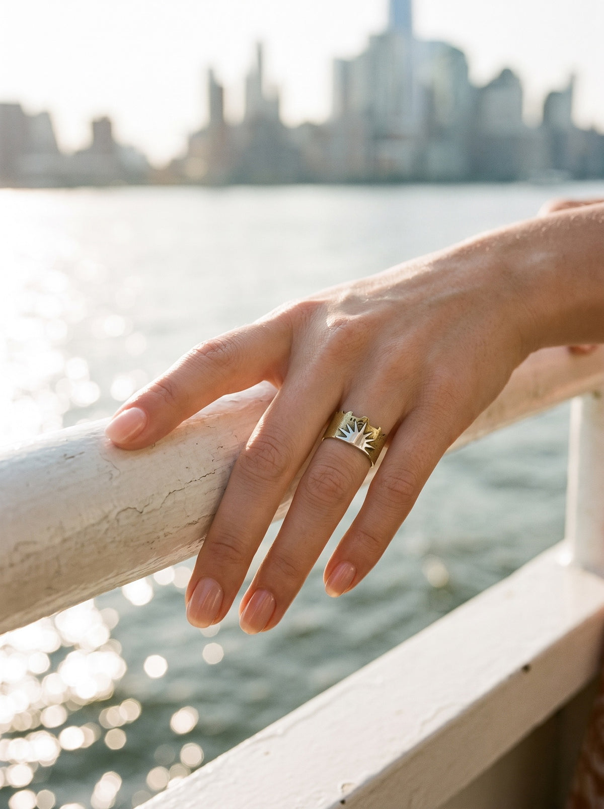 Statue of Liberty Crown ring, worn on the ferry — New York City Skyline Collection, Cynthia Gale New York.