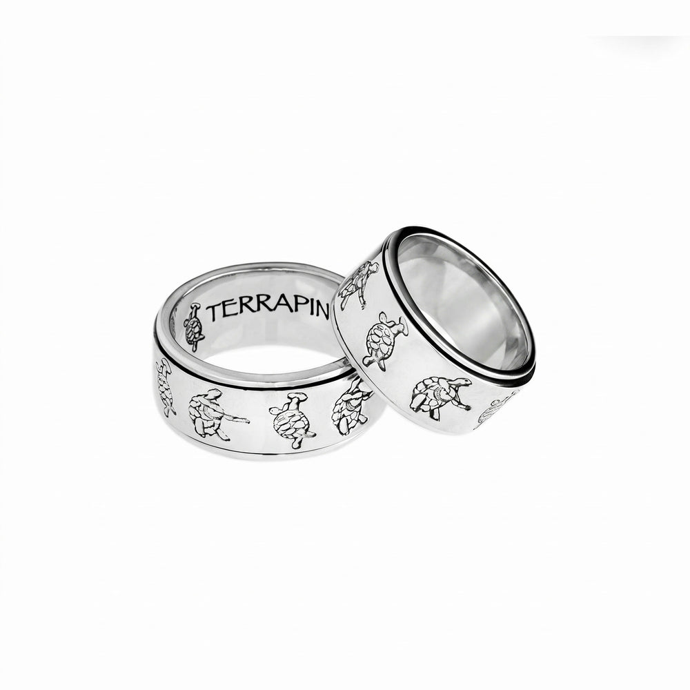 Two Terrapin sterling silver spinner rings with engraved terrapins — Grateful Dead