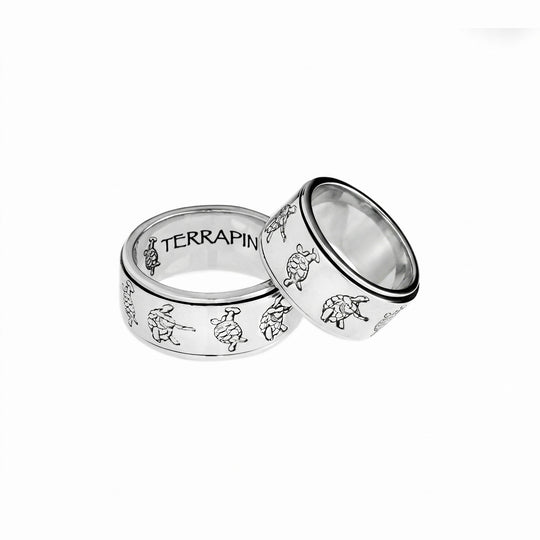 Two Terrapin sterling silver spinner rings with engraved terrapins — Grateful Dead