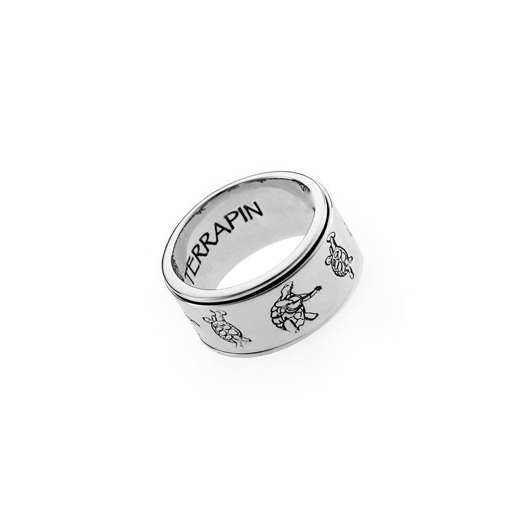 Terrapin sterling silver spinner ring with engraved terrapins — Grateful Dead