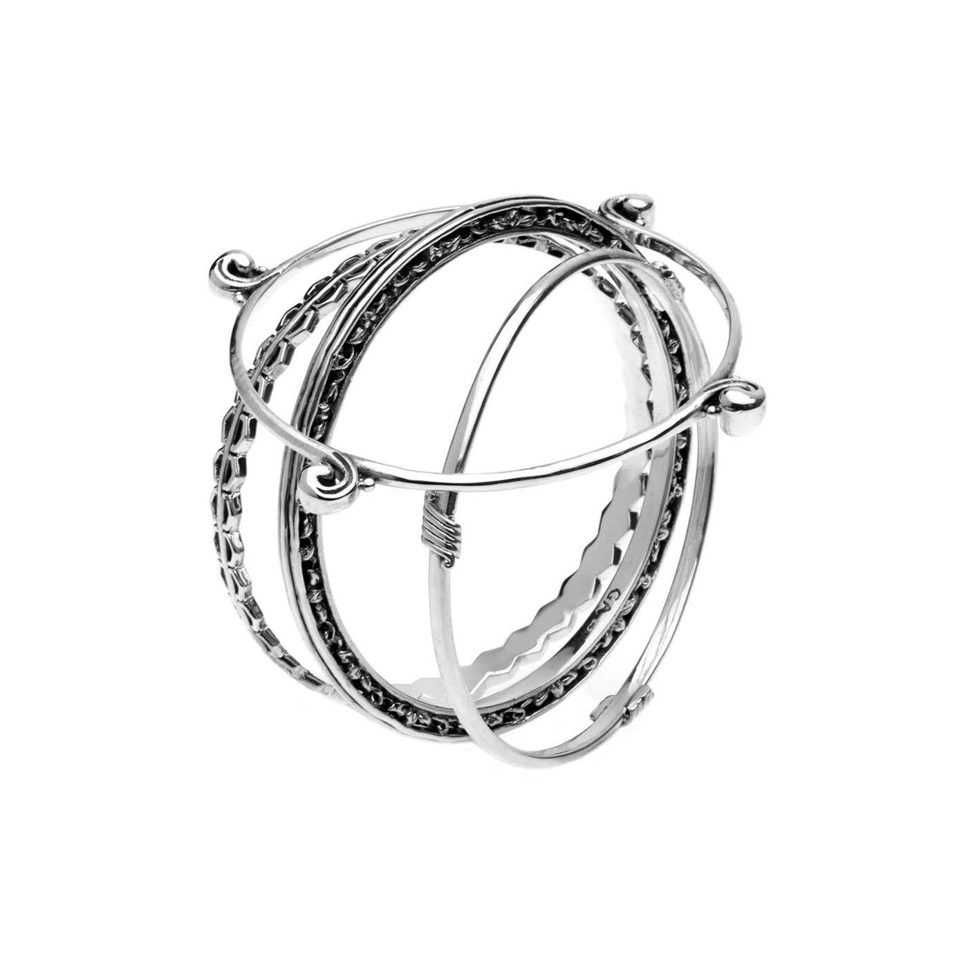 Elements Earth, Fire, Wind & Water Sterling Silver Bangles - Cynthia Gale New York Jewelry