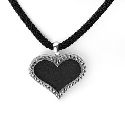 Rebel Punk Leather Heart Sterling Silver Necklace - Cynthia Gale New York Jewelry