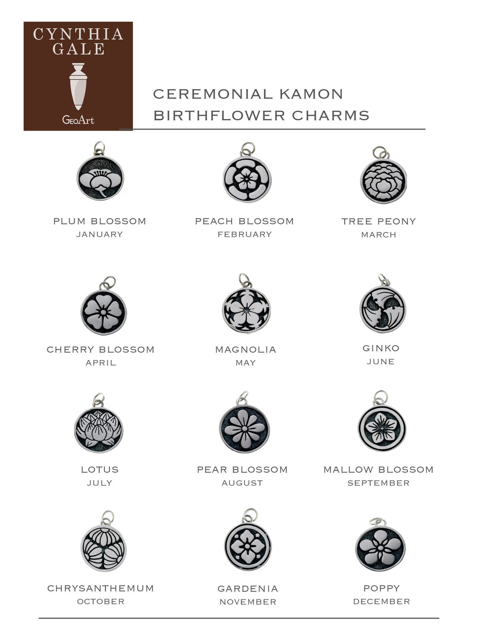 Ceremonial Kamon Sterling Silver September Mallow Blossom Charm - Cynthia Gale New York Jewelry