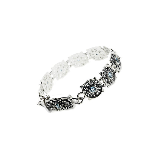 Dharmachakra Noble Truth Sterling Silver & Blue Topaz Bracelet - Cynthia Gale New York - 1