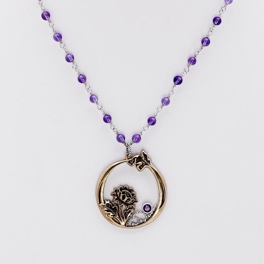 William Morris Hyacinth Amethyst, Bronze And Sterling Silver Necklace - Cynthia Gale New York Jewelry
