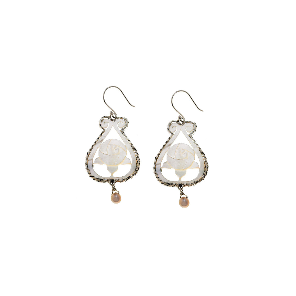Orient Fleur Rose Sterling Silver Pearl Drop Earring - Cynthia Gale New York Jewelry