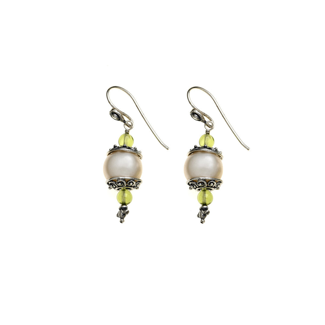 Artknots Sterling Silver Pearl Peridot Drop Earring - Cynthia Gale New York Jewelry