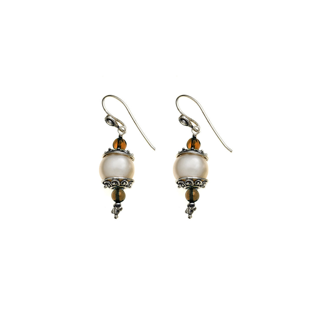 Artknots Sterling Silver Pearl Smokey Topaz Drop Earring - Cynthia Gale New York Jewelry