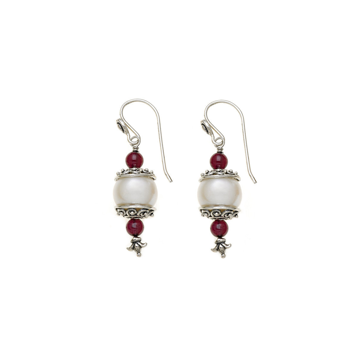 Artknots Sterling Silver Pearl Garnet Drop Earring - Cynthia Gale New York Jewelry