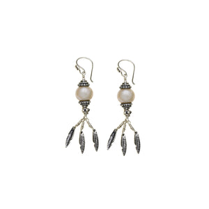 Artknots Feather Sterling Silver Pearl Peridot Drop Earring - Cynthia Gale New York Jewelry