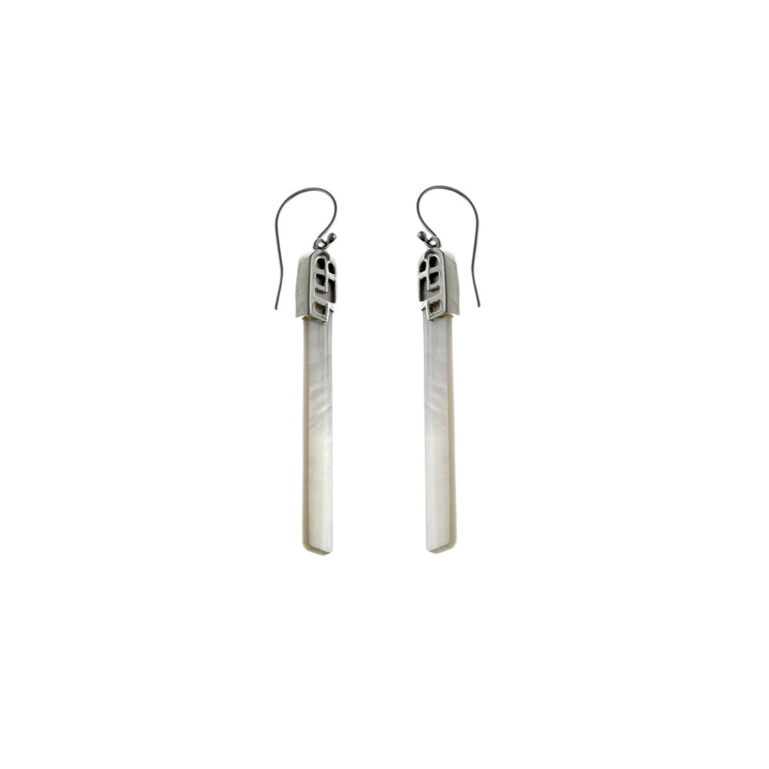 Mystical Pagoda Long Latticework Sterling Silver Earring - Cynthia Gale New York Jewelry