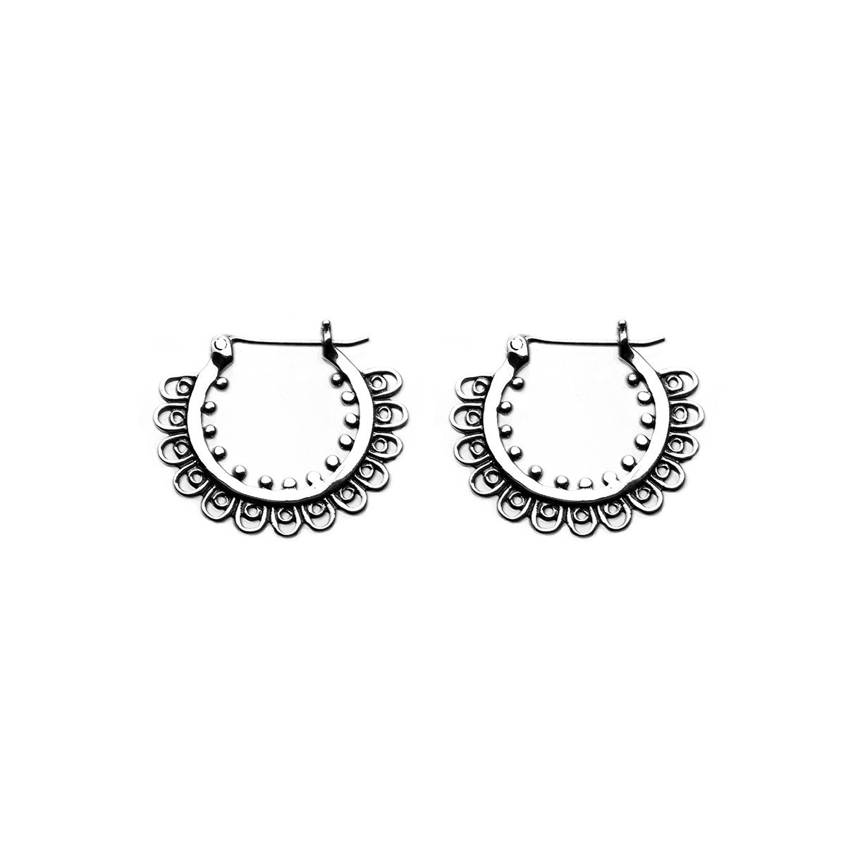 Dharmachakra Petite Sterling Silver Hoop Earring - Cynthia Gale New York Jewelry