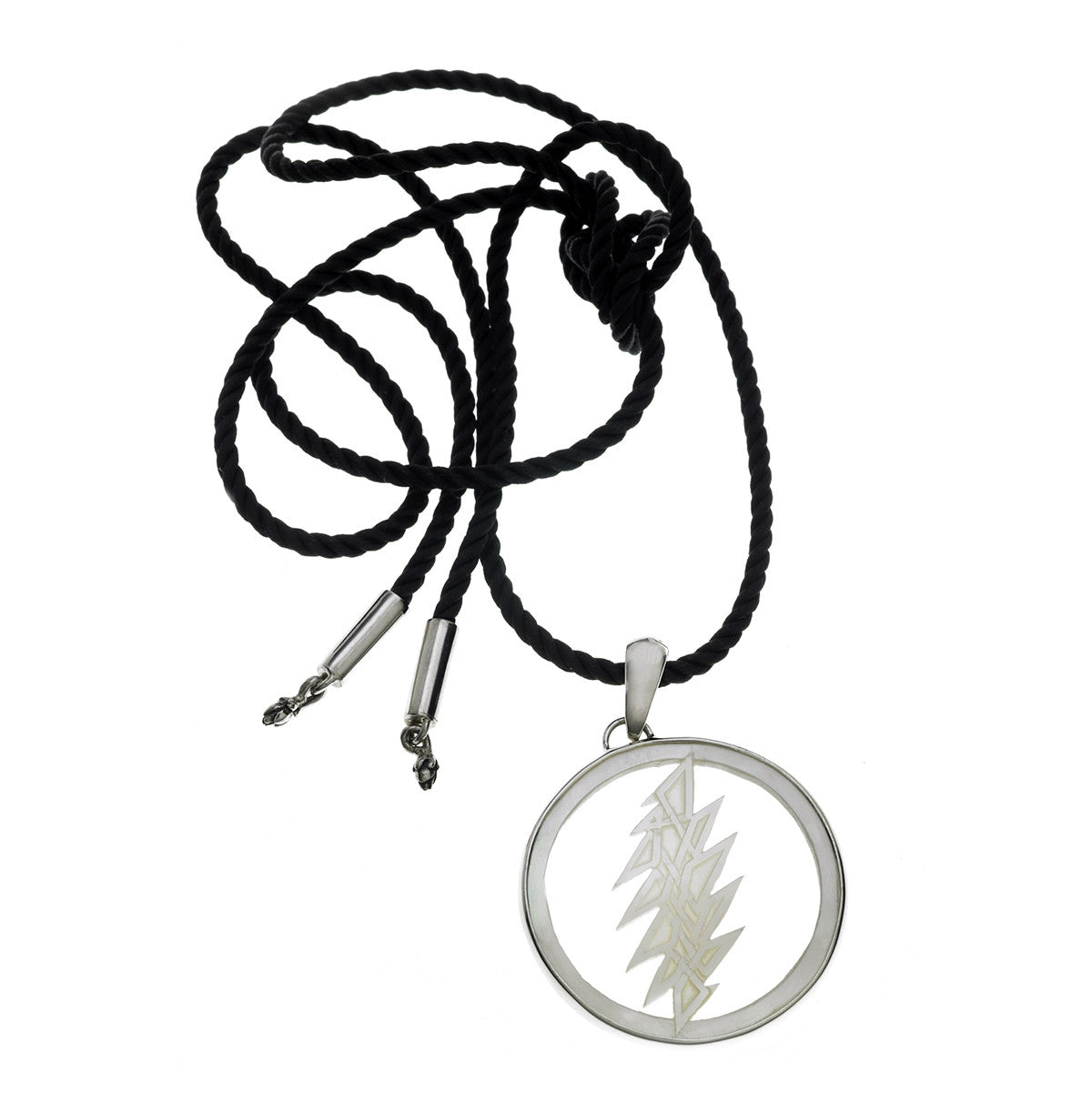 13 Point Lightening Bolt Sterling Silver Mother Of Pearl Cord Necklace - Cynthia Gale New York - 2