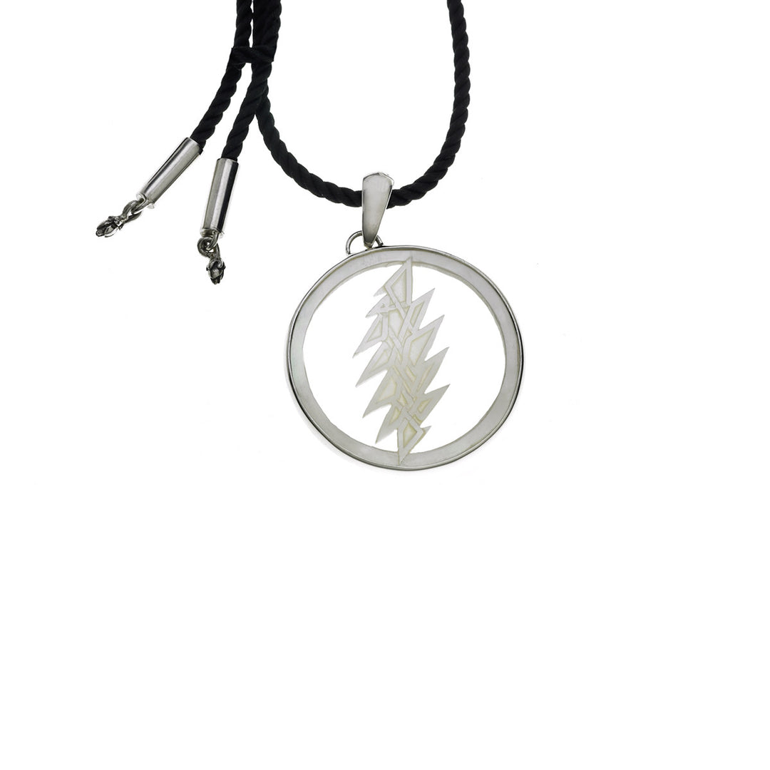 13 Point Lightening Bolt Sterling Silver Mother Of Pearl Cord Necklace - Cynthia Gale New York - 1