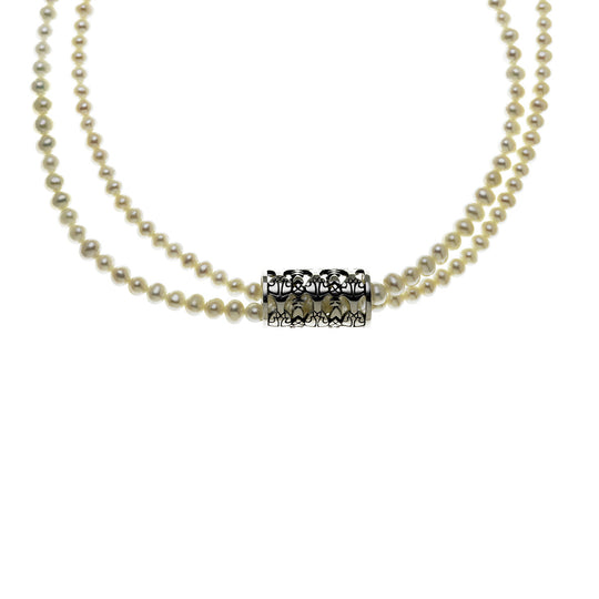 All The World's A Stage Sterling Silver White Pearl Necklace - Cynthia Gale New York Jewelry