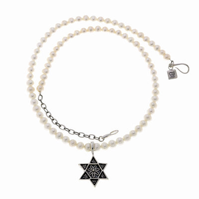 Star Of David Sterling Silver White Pearl Necklace - Cynthia Gale New York Jewelry
