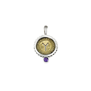 February NYC Authentic Subway Token Amethyst Sterling Silver Charm Necklace - Cynthia Gale New York - 1