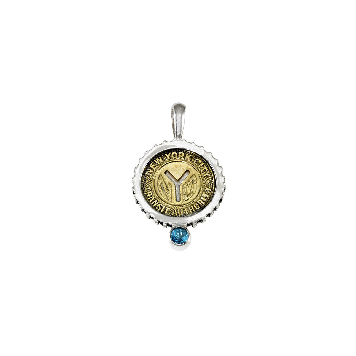 March NYC Authentic Subway Token Blue Topaz Sterling Silver Charm Necklace - Cynthia Gale New York - 1