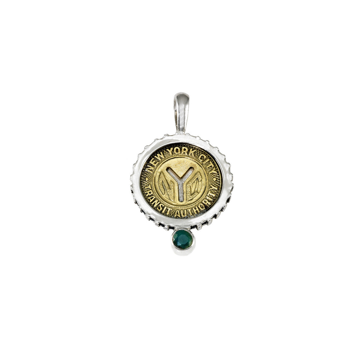 May NYC Authentic Subway Token Green Quartz Sterling Silver Charm Necklace - Cynthia Gale New York - 1