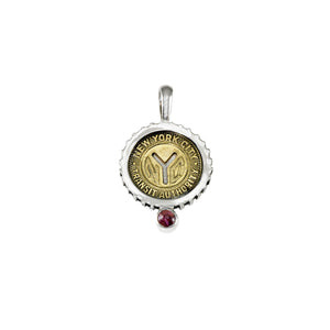 October NYC Authentic Subway Token Pink Tourmaline Sterling Silver Charm Necklace - Cynthia Gale New York - 1