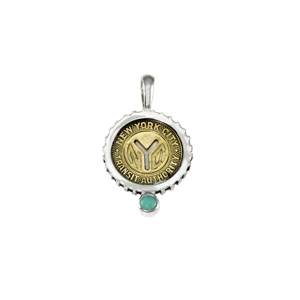 December NYC Authentic Subway Token Turquoise Sterling Silver Charm Necklace - Cynthia Gale New York - 1