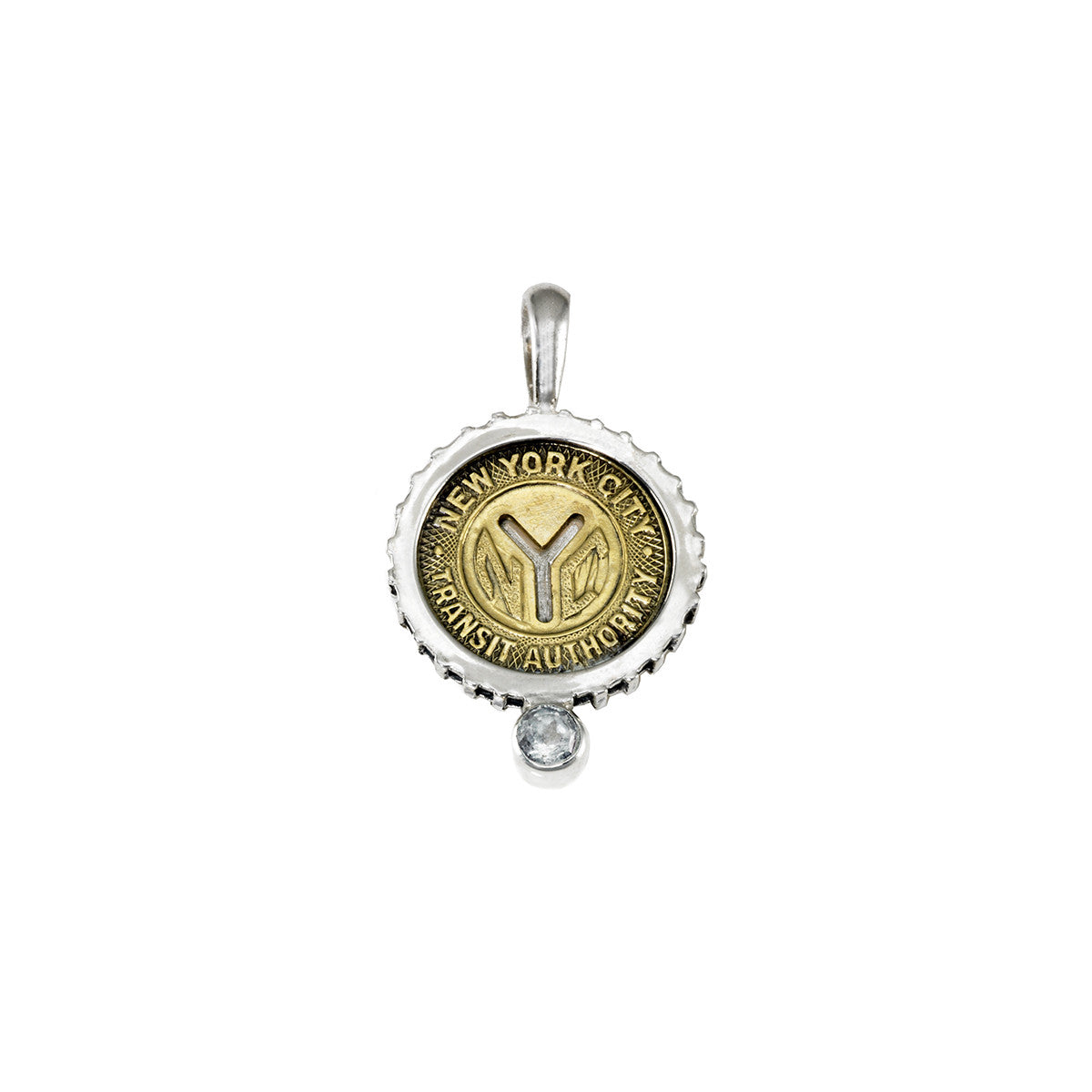 April NYC Authentic Subway Token White Topaz Sterling Silver Charm Necklace - Cynthia Gale New York - 1