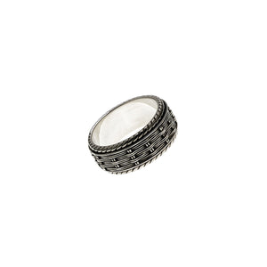 Herring Bone Embroidered Sterling Silver Spin Ring - Cynthia Gale New York Jewelry