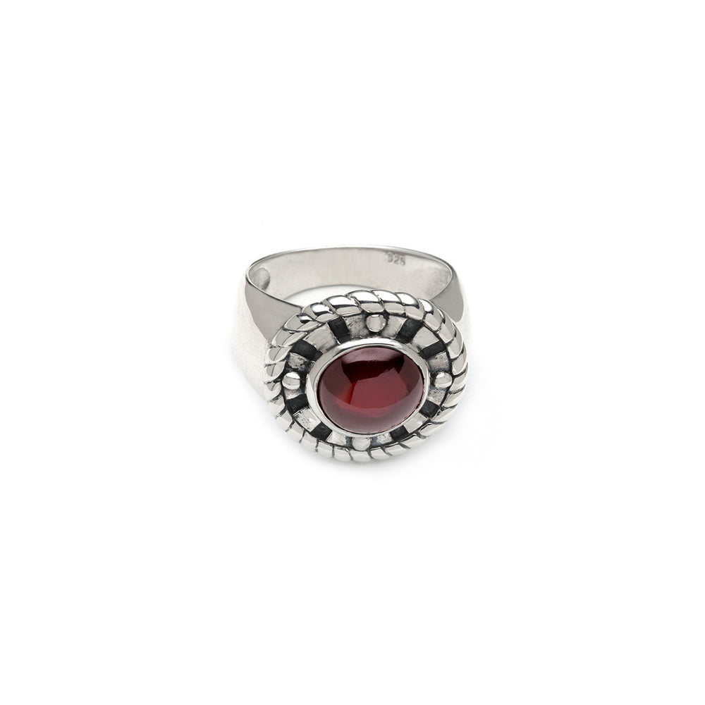 Ceremonial Kamon Sterling Silver Garnet Signet Ring - Cynthia Gale New York Jewelry