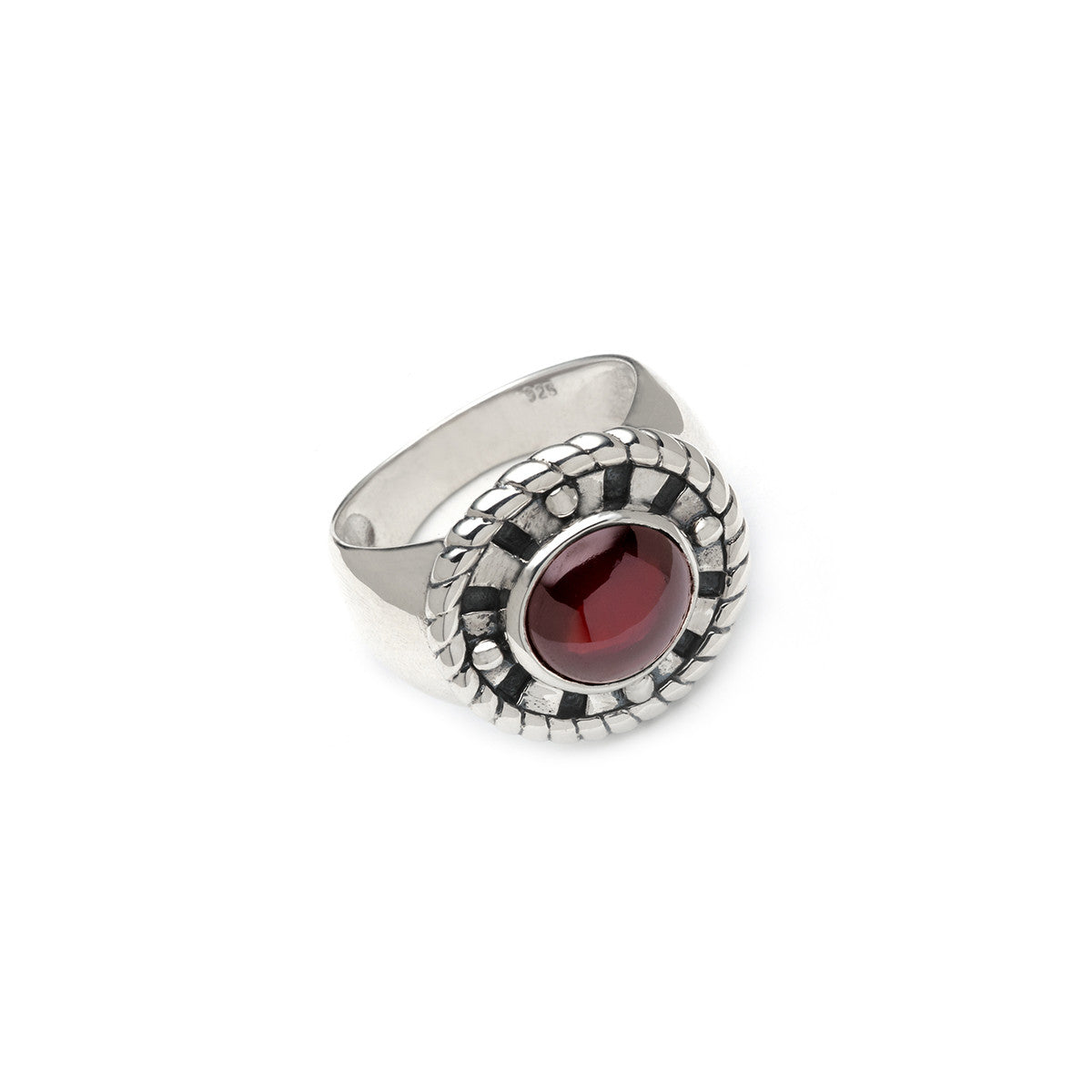 Ceremonial Kamon Sterling Silver Garnet Signet Ring - Cynthia Gale New York Jewelry