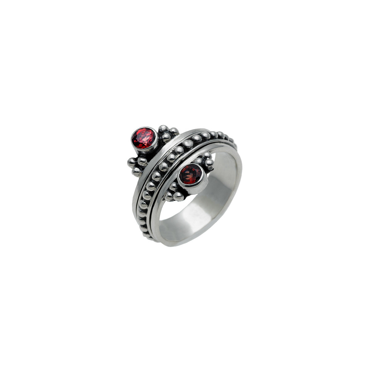 Metal Reflection Sterling Silver Garnet Spin Ring - Cynthia Gale New York Jewelry