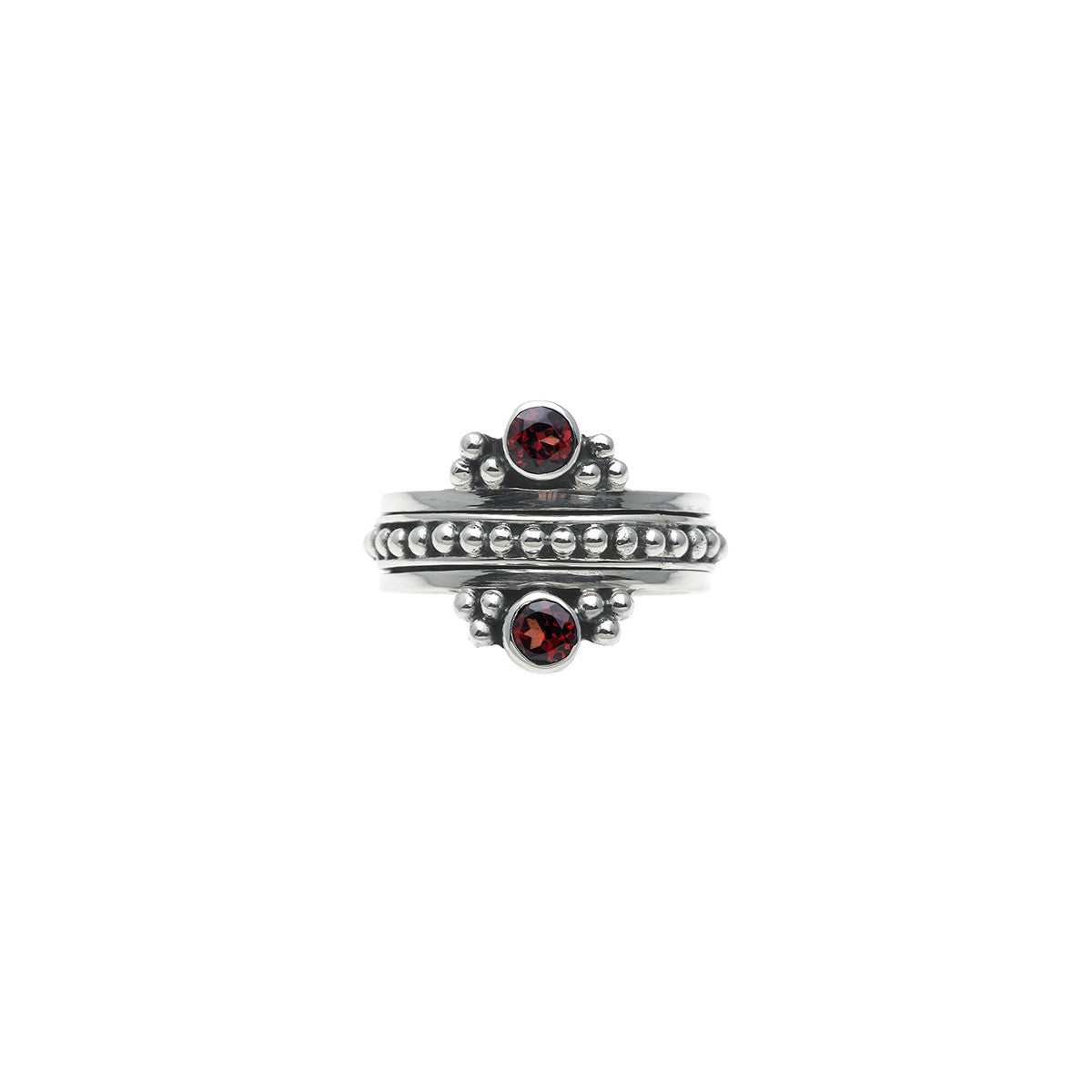 Metal Reflection Sterling Silver Garnet Spin Ring - Cynthia Gale New York Jewelry
