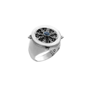 Dharmachakra Sterling Silver & Blue Topaz Noble Truth Ring - Cynthia Gale New York - 1