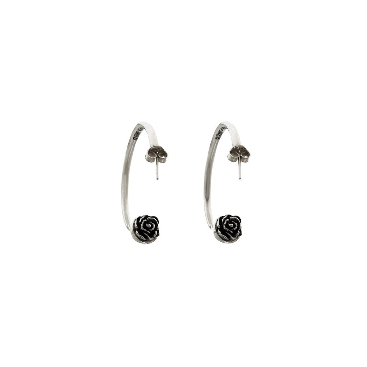 Imagine Peace Single Rose Sterling Silver Hoop Earrings - Cynthia Gale New York Jewelry