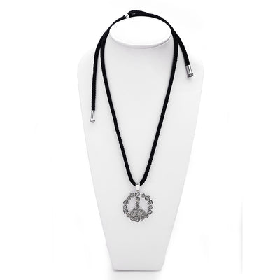 Imagine Peace Rose Sterling Silver Black Cord Necklace - Cynthia Gale New York Jewelry