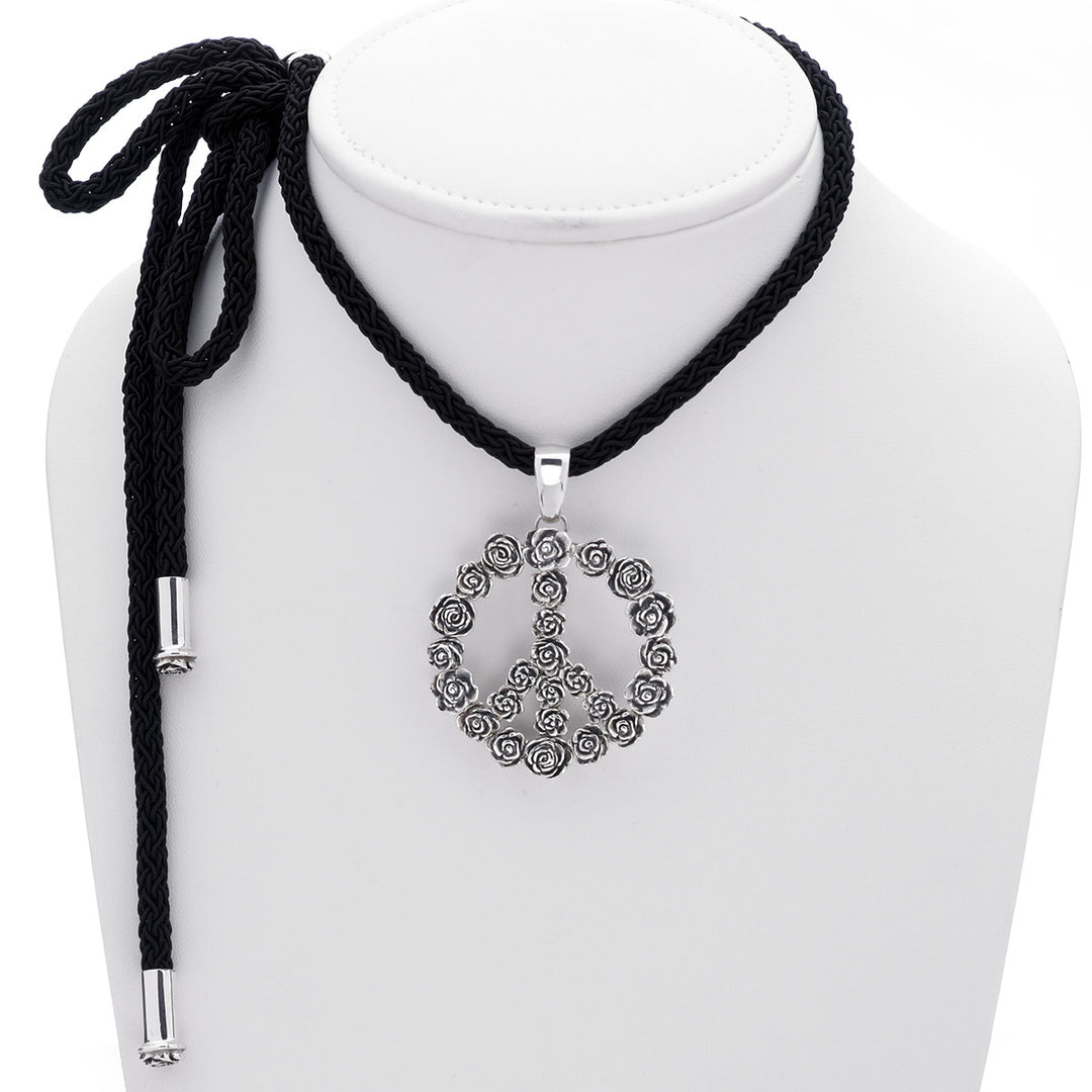 Imagine Peace Rose Sterling Silver Black Cord Necklace - Cynthia Gale New York Jewelry