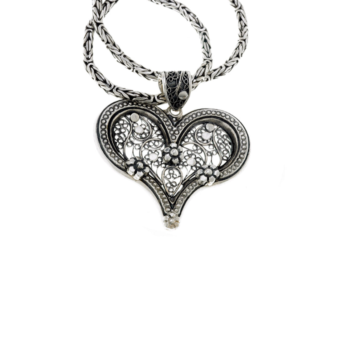 Floral Filigree Sterling Silver Heart Necklace - Cynthia Gale New York Jewelry