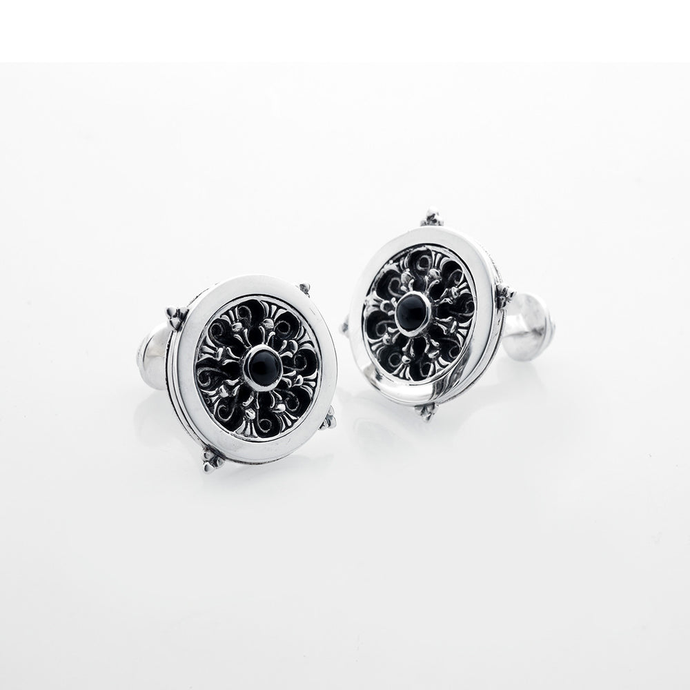 Dharmachakra Noble Truth Turn Sterling Silver Cufflinks - Cynthia Gale New York Jewelry