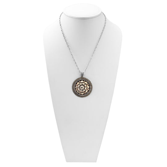 Borobudur Lotus Carved Sterling Silver Bronze Necklace - Cynthia Gale New York Jewelry