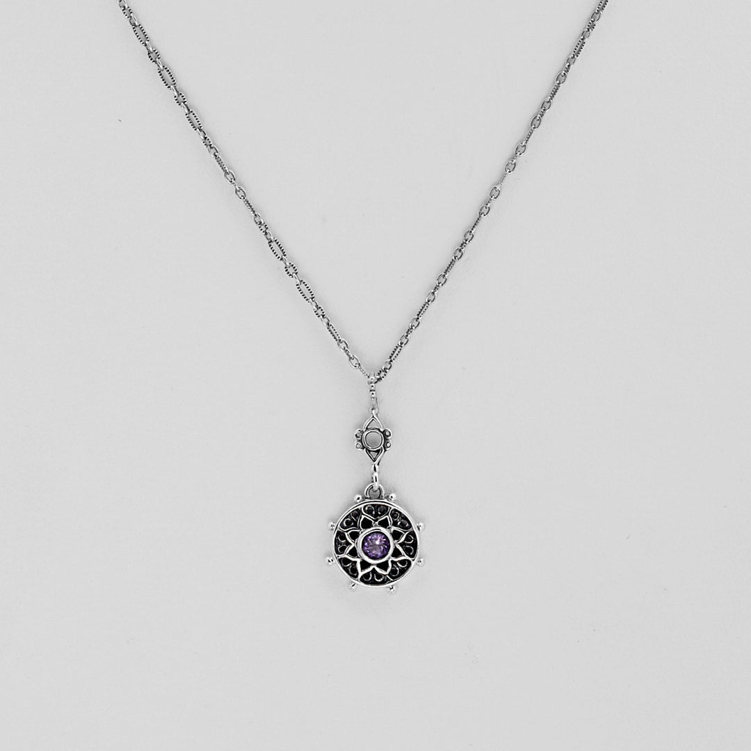 Dharmachakra Sterling Silver Amethyst Serenity Necklace - Cynthia Gale New York Jewelry