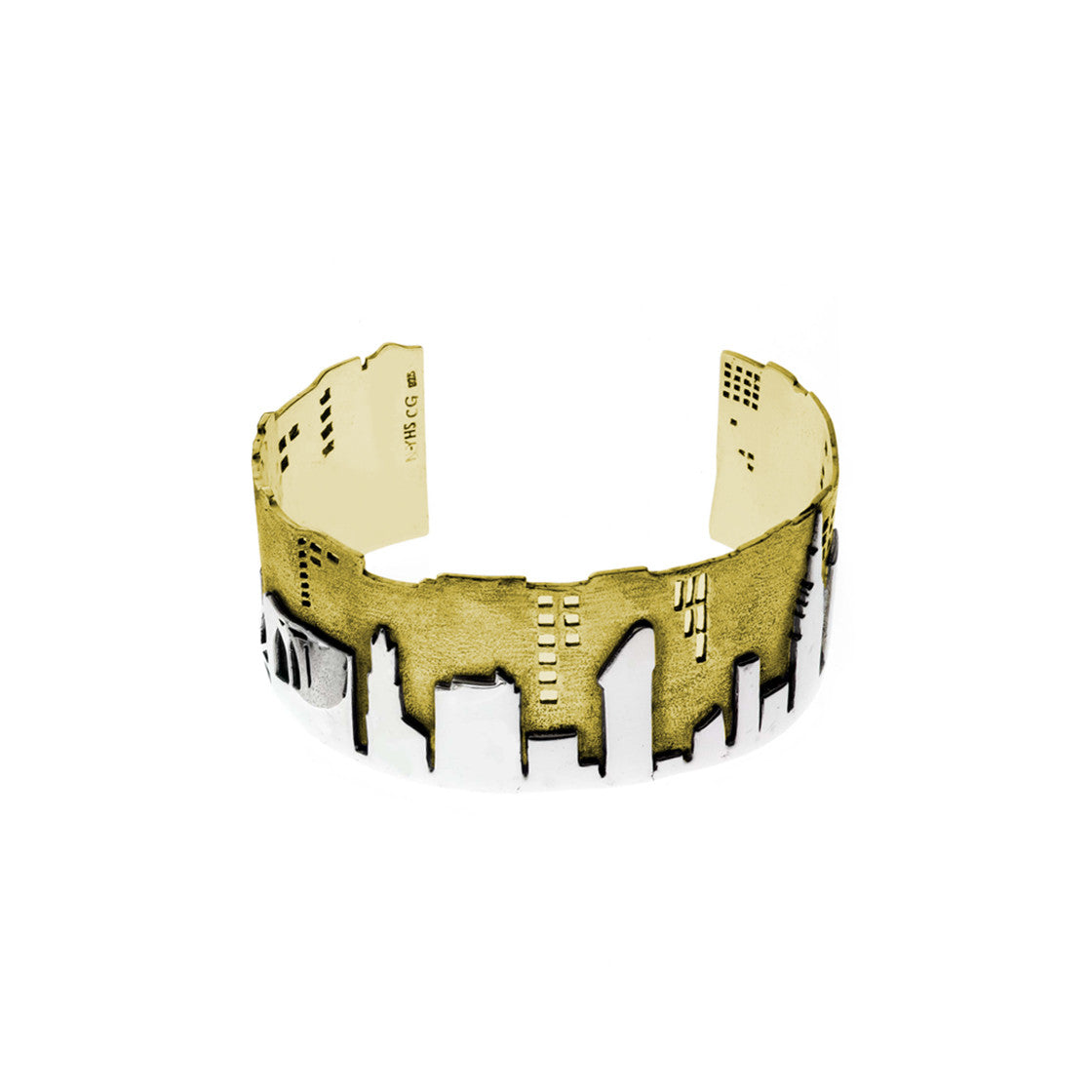 NYC Skyline The City That never Sleeps Sterling Silver & Brass Cuff - Cynthia Gale New York - 2