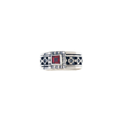 Baroque Sterling Silver And Garnet Spin Ring - Cynthia Gale New York - 3