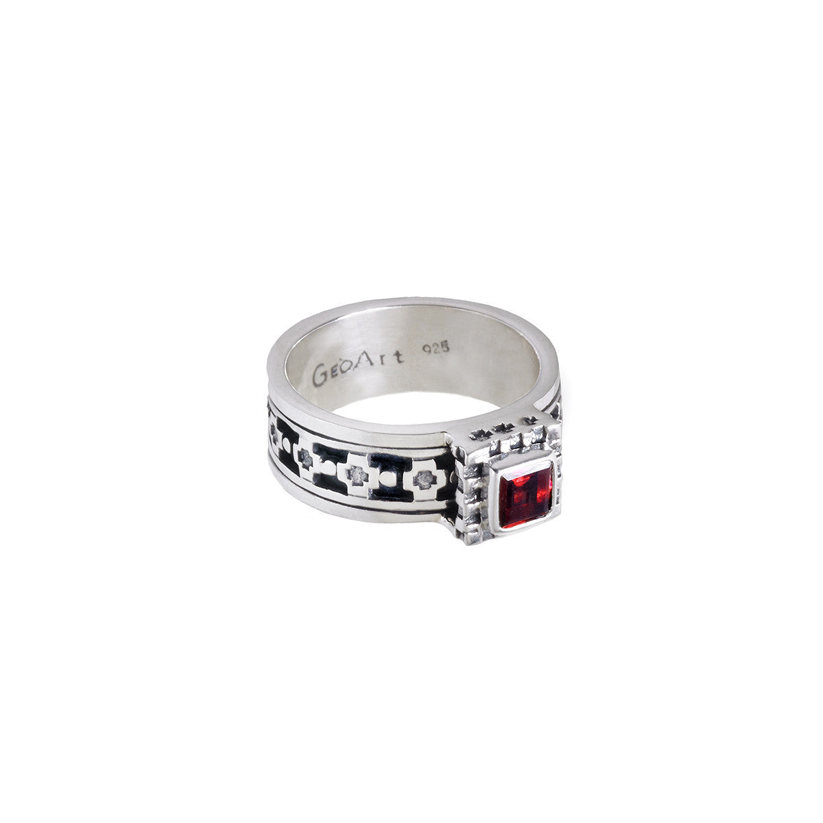 Baroque Sterling Silver And Garnet Spin Ring - Cynthia Gale New York - 2