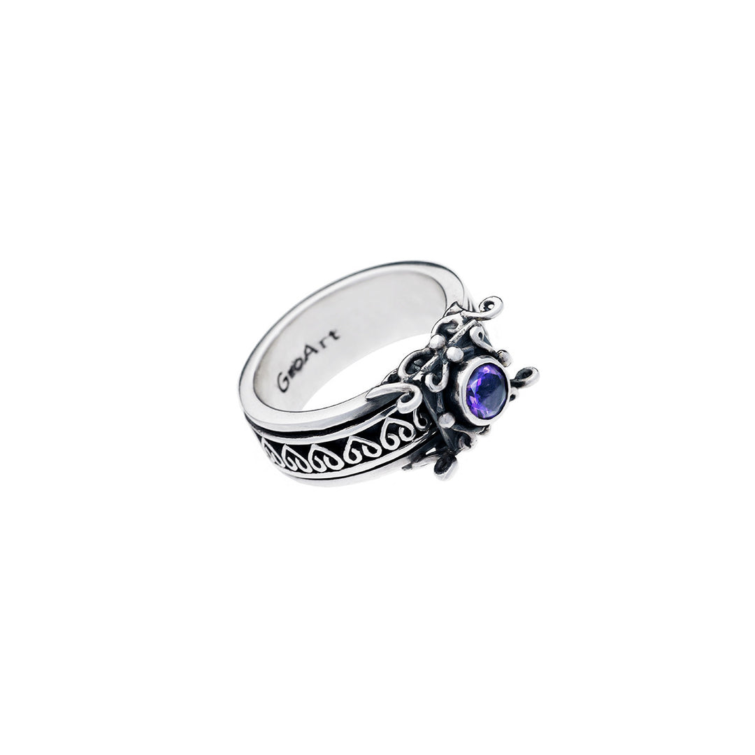 Art Nouveau Sterling Silver And Amethyst Spin Ring - Cynthia Gale New York Jewelry