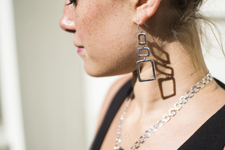 Mystical Pagoda Open Graduate Cube Sterling Silver Earring - Cynthia Gale New York Jewelry