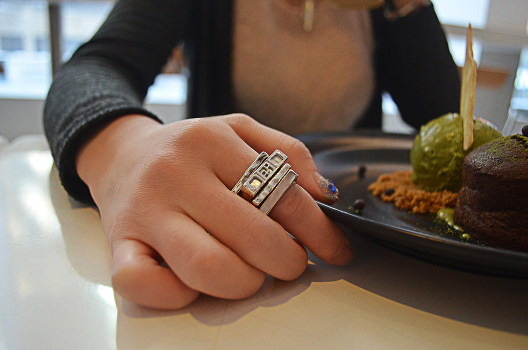 Mystical Pagoda Sterling Silver Pearl Stack Ring - Cynthia Gale New York Jewelry